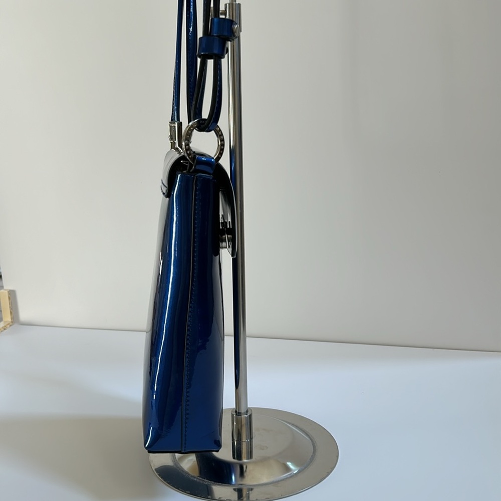 SOLD Elegant Blue Patent Leather Crossbody Bag - Picture 7 of 11